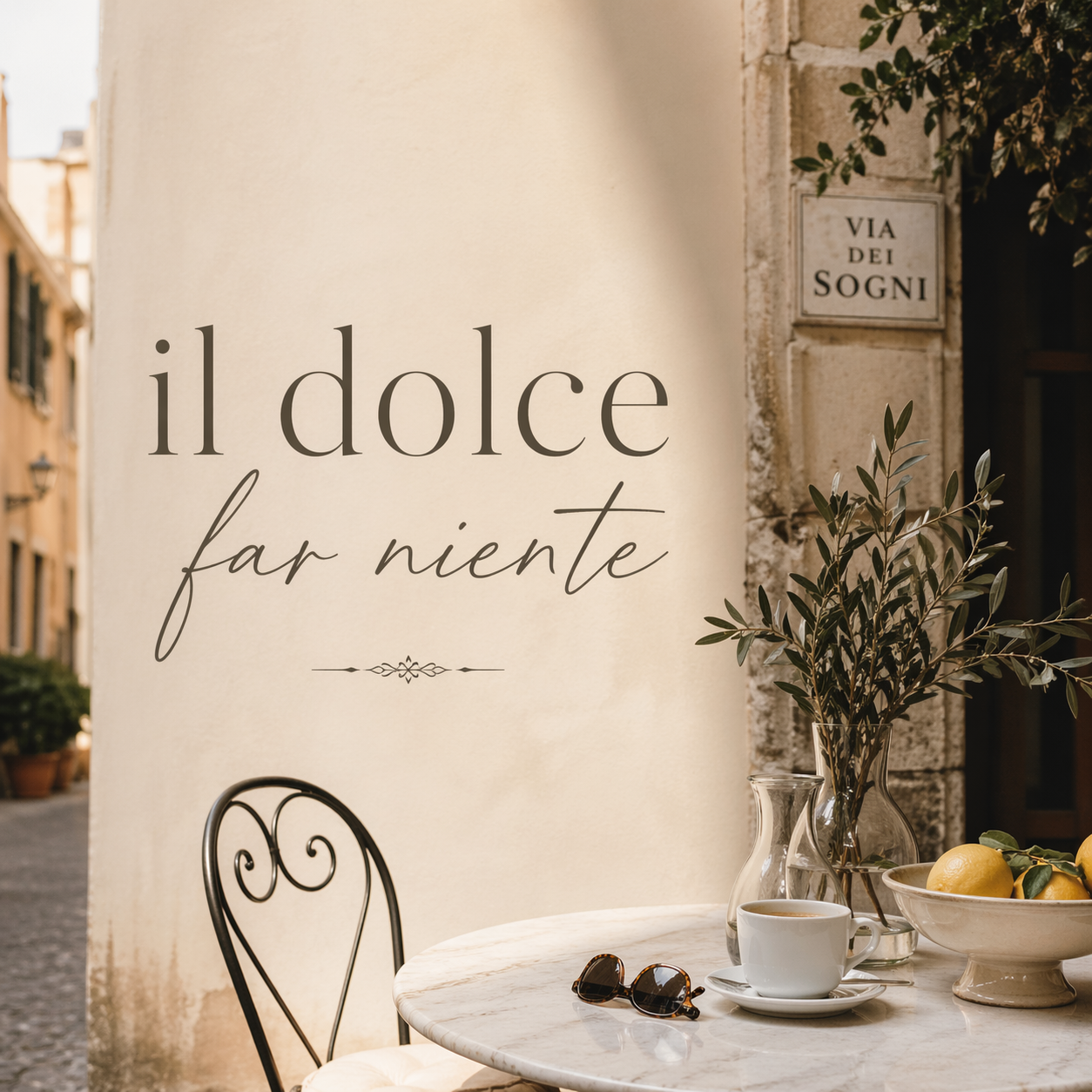     Italian lifestyle scene with timeless elegance and slow living atmosphere with a table and chair 