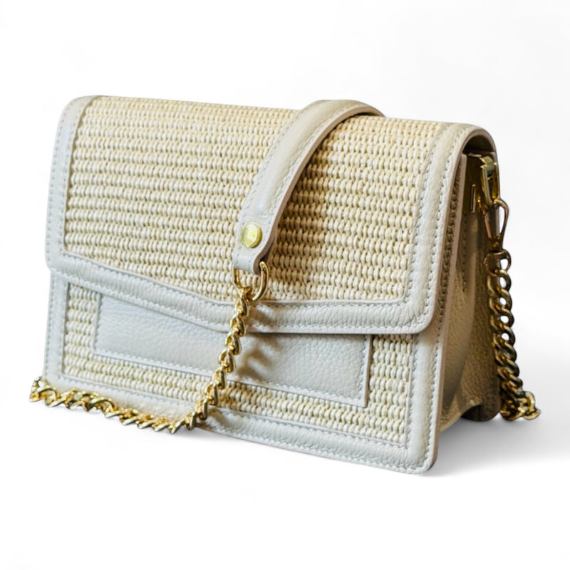 Cream and white Italian leather shoulder bag 