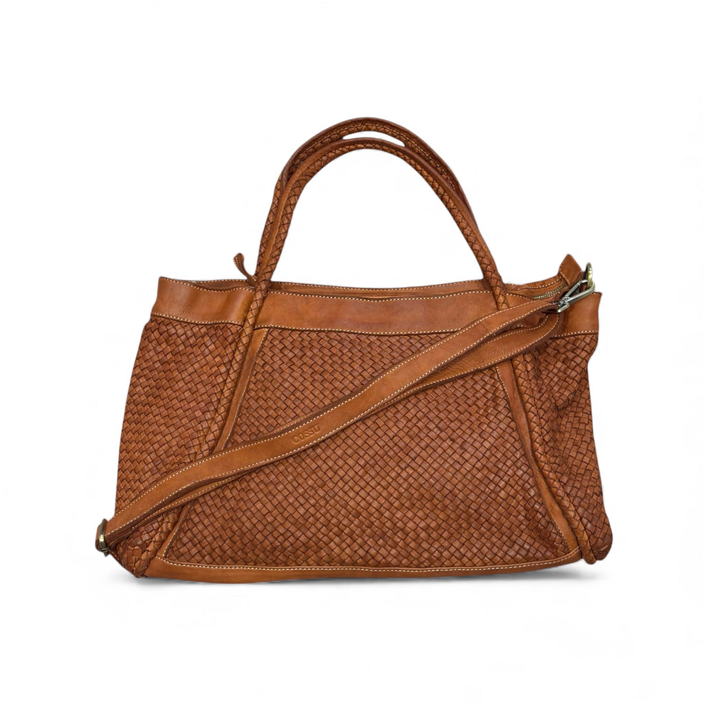 Gia Tan colour hand woven Italian leather tote handbag showing a removable leather shoulder strap 
