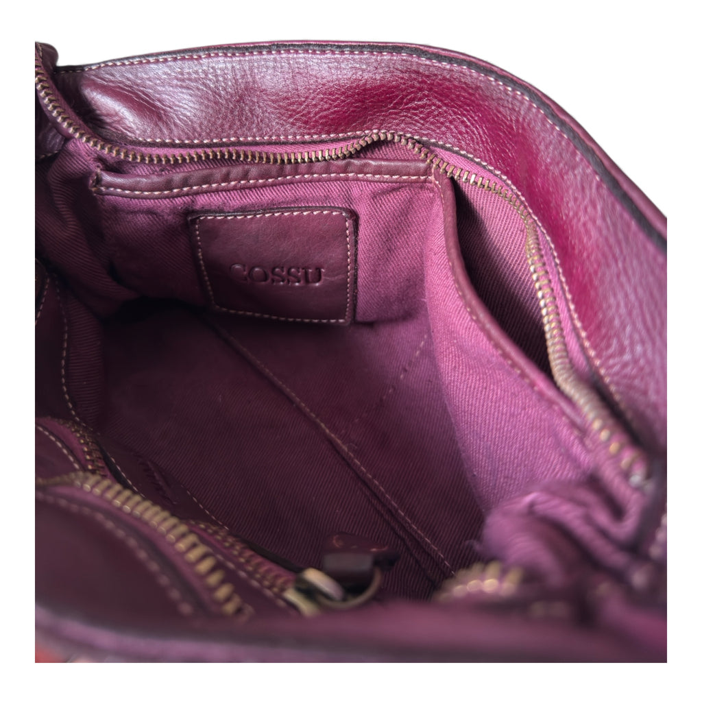 Showing inside a handwoven Italian leather pouch 