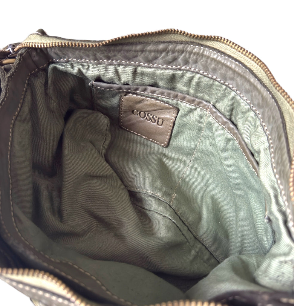 Showing inside an Italian leather handwoven pouch 