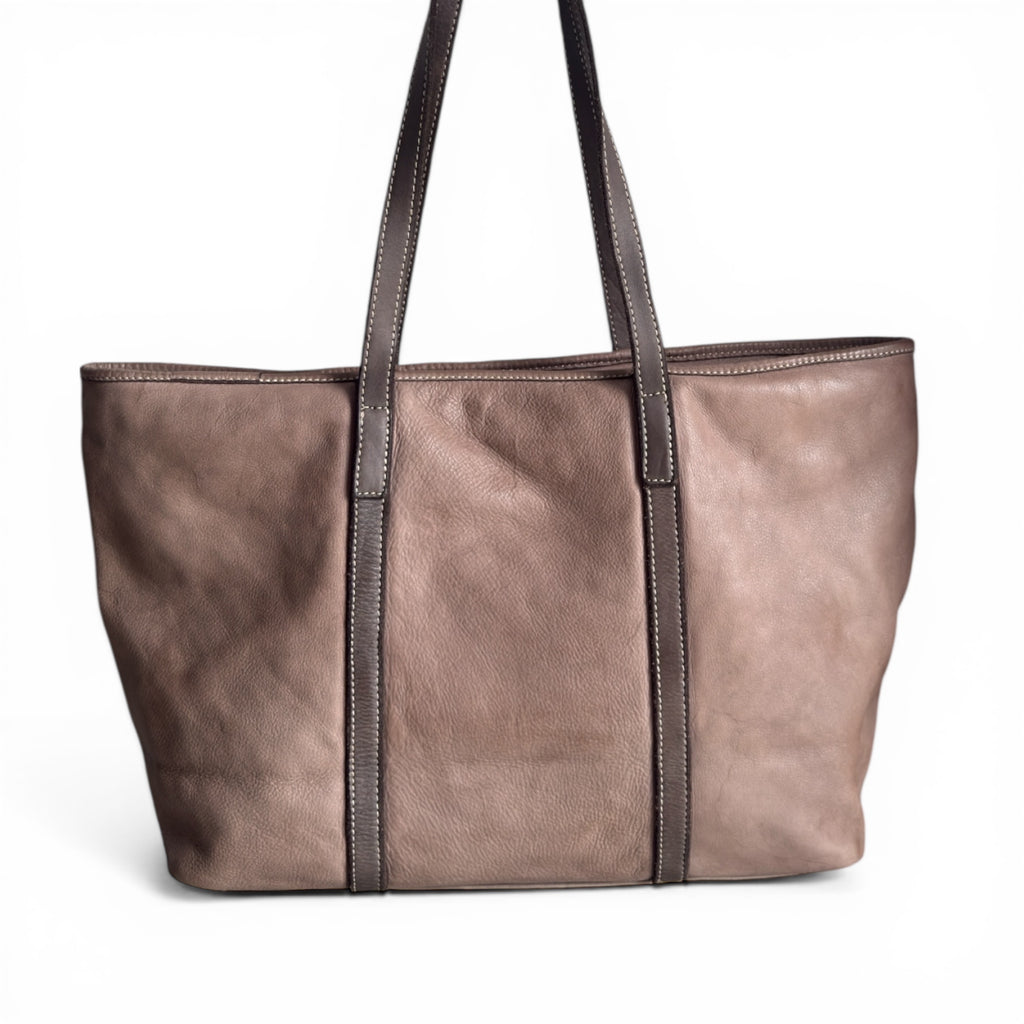 Taupe Italian leather tote bag on a white background made in Italy 