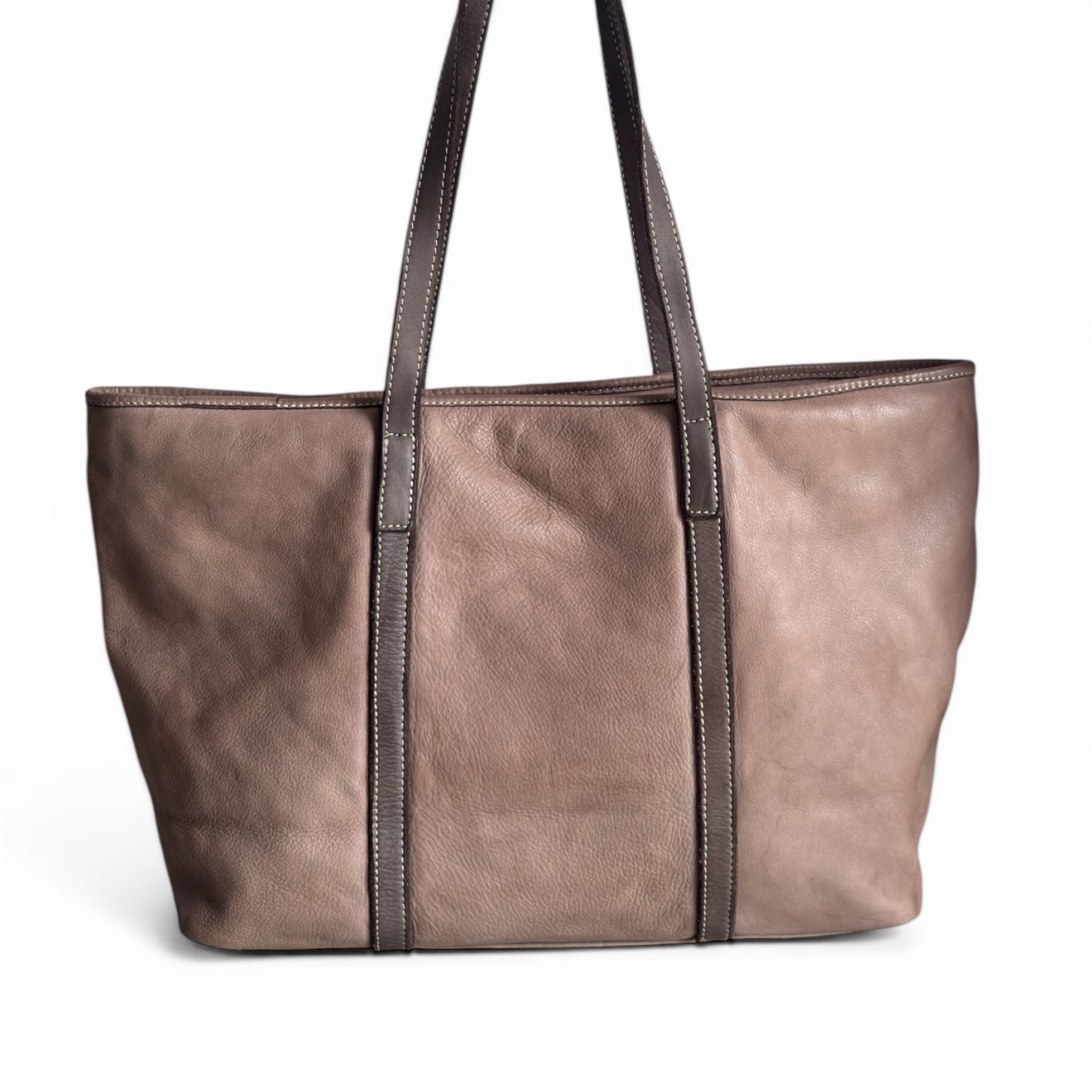 Taupe Italian leather tote bag on a white background made in Italy 