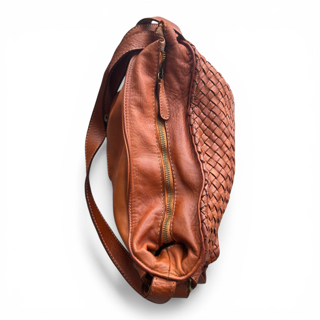 Italian leather backpack in tan pebble leather
