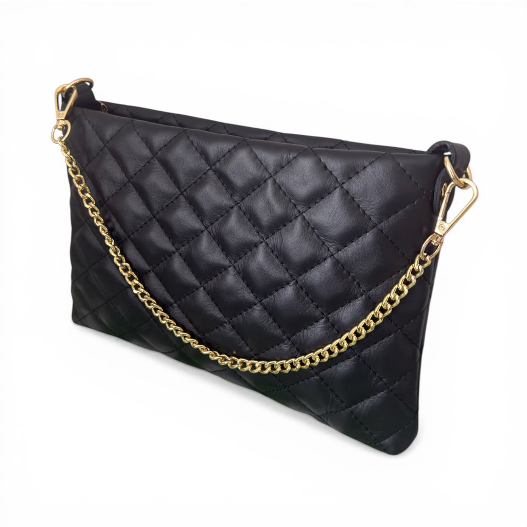 Soft leather Italian bag with gold zip fastening 