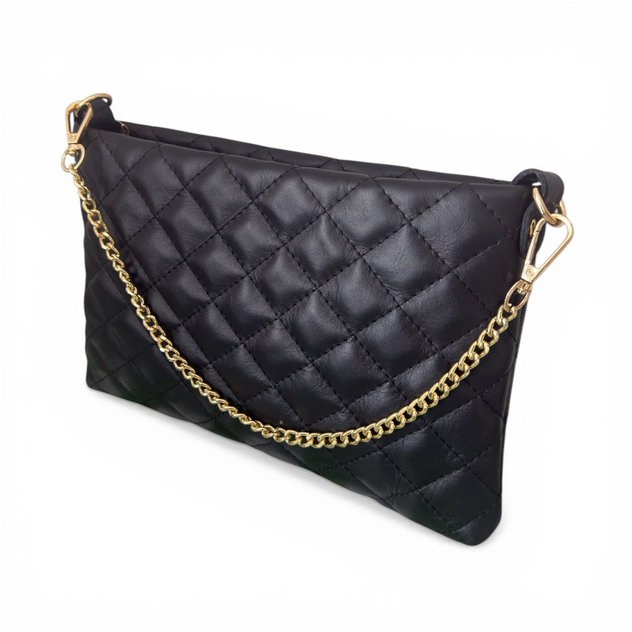 Soft leather Italian bag with gold zip fastening 