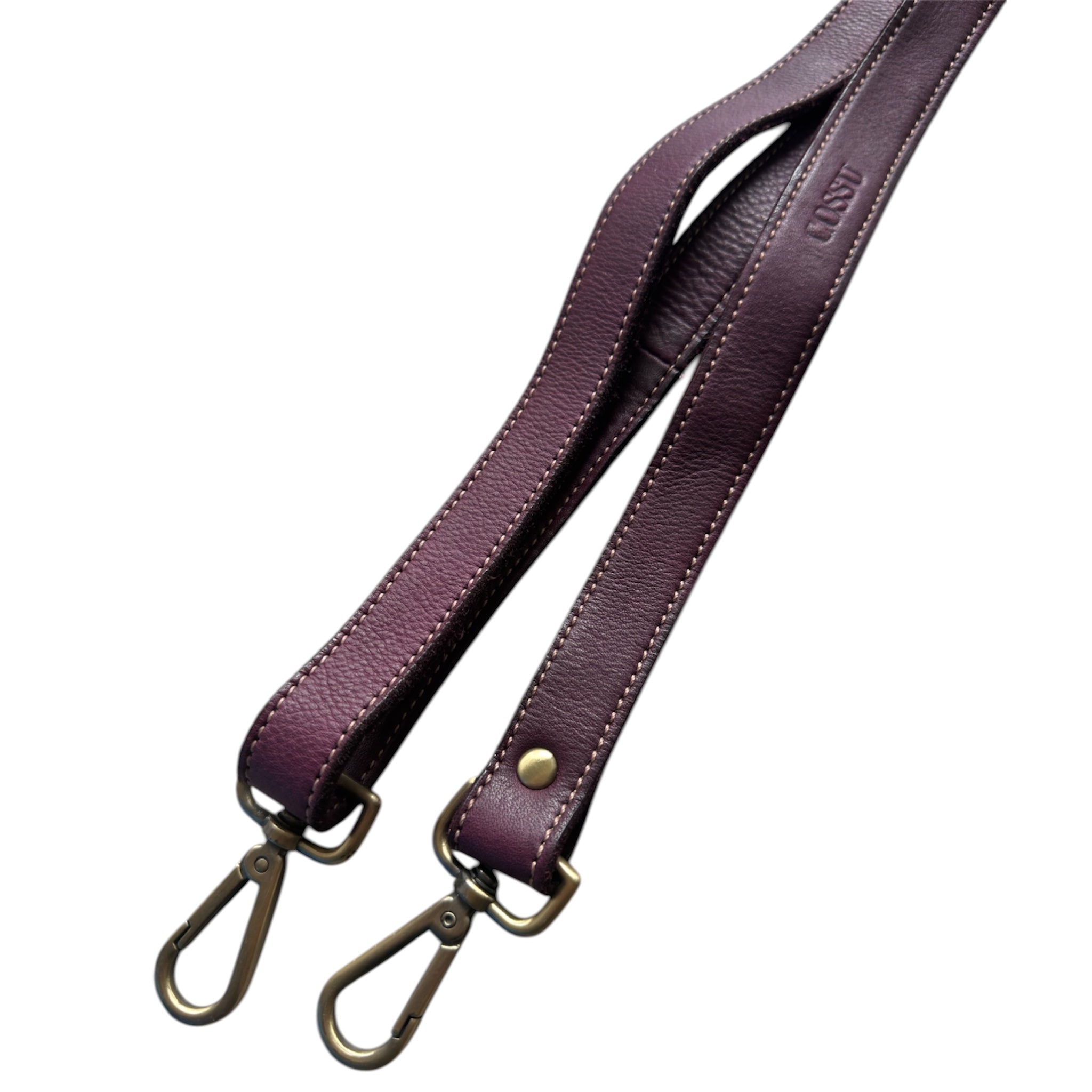 Leather strap with Cossu logo on a white background 