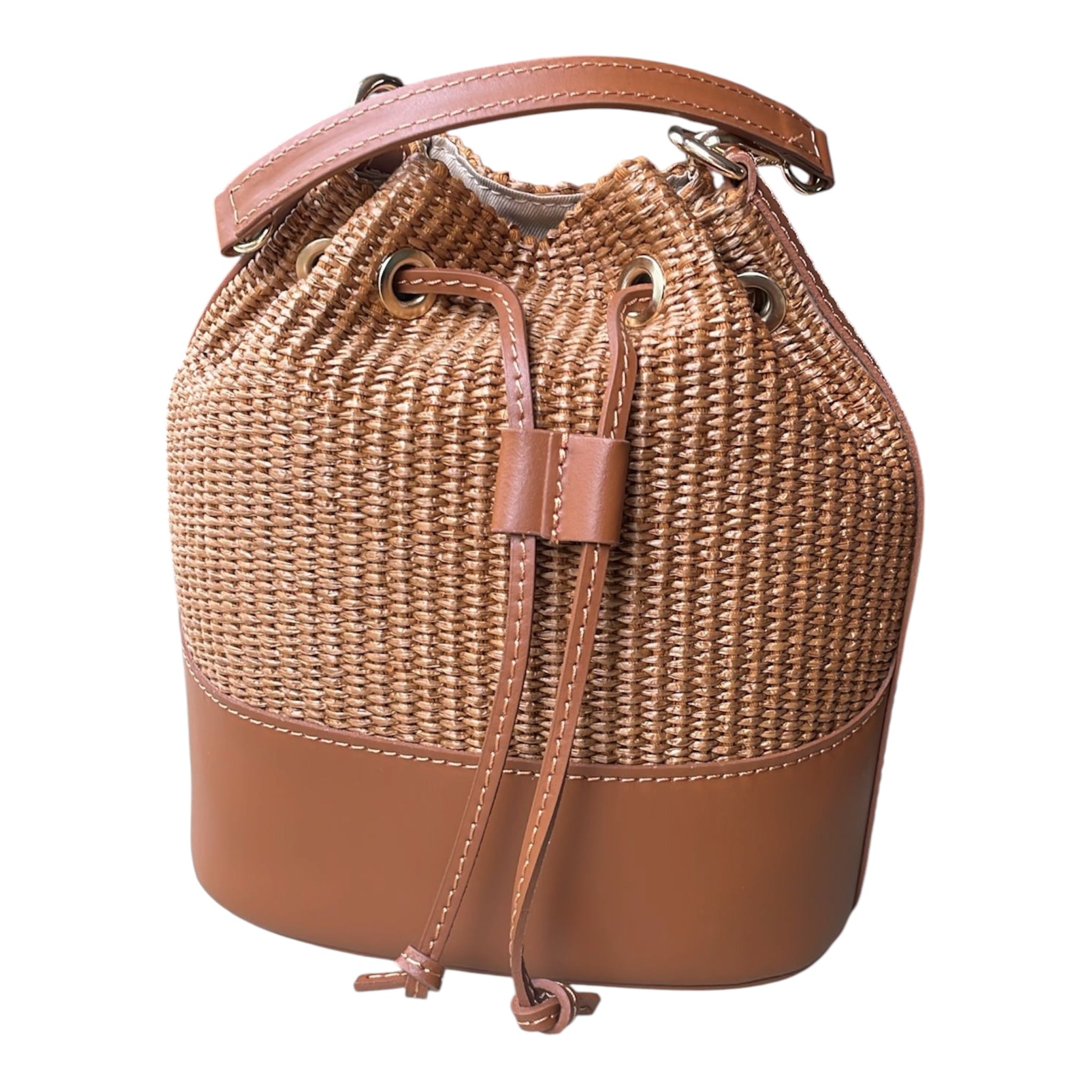 Isola Italian Raffia and Leather Bucket Bag
